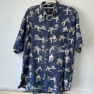 Nautica Men's Short Sleeve Golf Pattern Button Down Shirt Size Large Blue